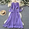 Vestido Elegante Retrô com Manga Lanterna e Decote V com Amarração, Estilo Coreano de Primavera para Mulheres, Vermelho, Afina a Cintura, Emagrecimento, Vestido Longo