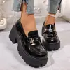 Comercio Electrónico Transfronterizo 2026 Nuevo Otoño Zapatos Pequeños de Cuero para Mujer Estilo Británico Zapatos de Vestir Versátiles Zapatos de Plataforma de Tacón Grueso Mocasines para Mujer