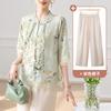 2024 novo terno novo estilo chinês pequena camisa calças soltas antigo cardigan manga curta calças cortadas senhoras all-match moda