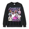 Camiseta Vintage Hip-Hop Chris Brown Chris Brown Estampada de Manga Curta Moletom Pesado com Capuz de Manga Longa