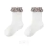 ZT1261 Meias de Meia-Canela Primavera e Outono para Meninas Meias Curtas de Renda Princesa para Bebês Meias Infantis Sem Costura com Barra Solta Cor Sólida Outono