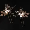 Nuevo Set de 3 Piezas Horquilla Blanca de Cerámica con Flor y Hoja Accesorios para el Cabello Tocado Nupcial para Boda Accesorios para el Cabello al Mayoreo