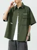 Camisa de trabalho da moda trendy de rua de manga curta para homens, jaqueta versátil de verão com caimento solto, camisa casual de manga curta estilo Hong Kong