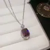 ¡Resplandor de Cristal Morado! Collar Retro de Óvalo de Zirconia Estilo Corte Cadena Clavicular Moda Lujo Ligero Sensación de Alta Gama Collar para Mujer