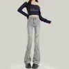 Calça Jeans Micro-Lam Azul Claro Feminina Primavera Cintura Alta Slim-Fit Sapato de Cavalo Calça Slim-Fit Stretch Barra Flare Curta