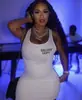 Em Estoque Z902 Comércio Transfronteiriço Europeu e Americano Nova Moda Estilo de Rua Sem Mangas Ajuste Justo Bodycon Vestido com Estampa de Letras