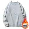 Novo suéter grosso com forro de fleece, gola redonda espessa, masculino e feminino, moderno, folgado, pulôver de algodão, top para casal, camisa básica versátil