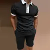 Conjunto de polo para hombre de manga corta, estampado, ajustado, con cremallera y solapa, estilo estación independiente europea y americana