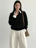 Suéter de punto de dos piezas con bloques de color y cuello de contraste, nueva colección otoño/invierno 2026, elegante y sofisticado top de punto con lentejuelas para mujer