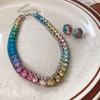 Gargantilla cuadrada con incrustaciones de diamantes de estilo europeo y americano, de alta gama, ligera, de lujo, elegante, con cadena para clavícula y cuello, delicada, para uso diario.