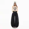 Jeans Cargo Laranja Jovem #Desconstruído Barra Desfiada Perna Larga Feminino Solto Design Emagrecedor Versátil Calças Compridas