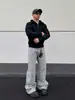 Jeans Scimitar con Salpicaduras de Tinta Otoño 2026 Gris Lavado Retro Desgastados Marca Trendy Diseño Unisex Corte Holgado Pantalones Largos