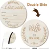 Atacado Helloworld Peças Redondas de Madeira DIY Dupla Face Placa de Anúncio de Nascimento com Nome de Bebê 15cm