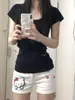 Camiseta Curta com Decote U Pure Desire, Estilo Nicho, Manga Regular, para Mulheres, Verão, Slim Fit, Valoriza o Corpo, Versátil, Top Picante para Meninas Baixinhas