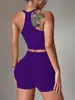 Conjunto de yoga transfronterizo con top sin mangas de espalda cruzada y conjunto de shorts, diseño sexy de espalda descubierta para uso al aire libre, sujetador de yoga fitness Pilates para mujer
