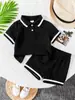 Conjunto de Polo Jacquard de Manga Corta + Shorts Sencillo y Elegante 2025 Transfronterizo para Bebés Niños, Ropa Casual de Verano para Fiesta