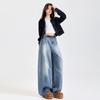 Jeans de Pierna Ancha Desconstrucción de Bambú Sueltos Estilo Scimitar para Hombre y Mujer Estilo Americano Retro Lavado Pantalones Casuales Nuevos Chenilla