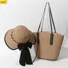 Bolsa de Ombro Feminina Trançada em Palha, Chapéu Trançado em Palha, Bolsa Casual Grande Capacidade para Praia, Conjunto de Chapéu de Sol Atacado
