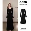 Vestido de punto largo de manga larga color caqui para mujer, adecuado para principios de otoño, vestido largo ajustado de cintura alta Berkeley para usar a principios de otoño