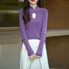 Suéter de Punto de Lana Nuevo para Mujer Otoño/Invierno 2026 con Diseño de Canalé Estilo Chino, Cuello Redondo Versátil, Prendas de Punto Casuales