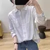 Camisa de algodón de manga larga con doble botonadura estilo coreano para mujer, top interior de primavera y otoño con cuello polo, diseño holgado, camisa básica