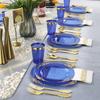 Plato de Relieve con Patrón de Dragón Azul Transparente Borde Dorado para Copa de Vino, Cuchillo, Tenedor y Cuchara Plástico Duro PS Plato Desechable para Cena Papel Libre de Polvo Dorado