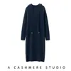 Suéter de cachemira de punto liso con diseño de hombro raglán, vestido largo de punto con capucha, nuevo y elegante vestido recto grueso tipo jersey para mujer