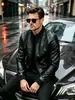 Chaqueta de cuero para hombre, corte slim moderno, nuevo estilo fino para primavera/otoño con cuello alto, a la moda y disponible en versiones más gruesas