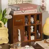 Estante de Almacenamiento, Gabinete de Madera para Artículos Varios de Escritorio con Dispensador de Pañuelos, Papelería, Lápiz Labial, Caja de Almacenamiento para Cosméticos, Caja de Almacenamiento de Escritorio de Madera Maciza