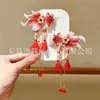 2025 Nova Presilha de Cabelo Infantil Bordada Carpa Estilo Traje Antigo Presilha de Cabelo Tassel Vermelho Acessórios de Cabelo Ano Novo Prejudicar Cabelo Adorno de Cabeça