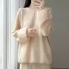 Otoño/Invierno 100% Lana Perezoso Cuello Redondo Suéter Holgado Retro Tejido Diseño Femenino Flor Tridimensional Top
