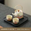 Juego de Té Kung Fu Horno Ru Juego Pequeño Estilo Chino Tetera y Taza de Cerámica para el Hogar para una Persona Hotel Dormitorio Mesa Pequeña de Té