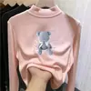 Camiseta interior térmica de forro polar doble cara para niñas, estilo otoño e invierno, cuello semi-alto, camiseta de manga larga rosa para niños, top para bebé niña