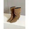 Primer Encuentro Ji Dong Qiu Estilo Nuevo Punta Cuadrada Hebilla Tacón Alto Botas de Media Caña Moda Femenina Temperamento Adelgazante Fruncidas Botines Botines