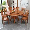 Mesa de comedor redonda de madera maciza estilo chino, adecuada para uso doméstico, con placa de inducción integrada y bandeja giratoria, también disponible como mesa de comedor redonda tallada estilo hotel