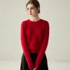 Novo Suéter de Malha Gola Redonda 100% Caxemira Outono/Inverno 2026 para Mulheres, Suéter Pulôver de Corte Justo, Camada Base