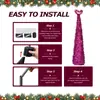 Árvore de Natal de Fio Metálico Vermelho-Rosa Novo Modelo Transfronteiriço da Amazonia Top em Forma de Coração Retrátil Dobrável Enfeite de Decoração de Natal