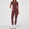 Ropa de Yoga Transfronteriza Europea y Americana Cepillada Alta Elasticidad Ajustada Manga Corta Control de Abdomen Elevación de Glúteos Ajustados Pantalones Largos Ropa de Yoga 8455