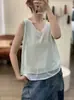 Novedad Primavera y Verano 2026 Algodón y Lino Moda Casual Holgado Adelgazante Versátil Chaleco Falso de Dos Piezas Top sin Mangas para Mujer
