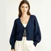 Malharia casual europeia e americana, suéter elegante de malha slim fit feminino para outono e inverno, jaqueta cardigã com cadarço, roupas femininas transfronteiriças da Amazon