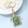 Llavero de Metal de Tortuga de Larga Vida Incrustado de Diamantes con Temática Oceánica, Lindo Colgante de Mochila de Pareja de Tortuguitas
