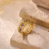 Anillo de Ojo de Diablo con Goteo de Esmalte de Colores Acero Inoxidable Chapado en Oro de 18 Quilates Anillo Retro para Cola de Gafas Anillo Abierto