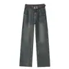 Jeans Rectos Gris Cemento para Mujer Primavera y Otoño Retro Americano Sueltos Explosiones Cintura Alta Pierna Ancha Pantalones 2024 Nuevo