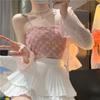 Camisa Curta de Flor Tridimensional Sem Censura Estilo Francês Novo Nicho para Mulheres Colete Pequeno de Umbigo para Embrulho no Peito