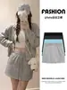 Minifalda deportiva gris para mujer, nueva falda de cintura alta adelgazante línea A para primavera y otoño, falda ajustada a la cadera para mujeres petite, falda casual de sudadera