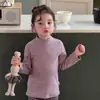 Camiseta interior de algodón puro para niños, unisex, con cuello semi-alto, mezcla de lana, alta elasticidad y un diseño de color liso para un estilo versátil