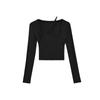 Camiseta de Manga Larga de Alta Elasticidad Moda para Mujer Estilo Puro Lustre Europeo y Americano Transfronterizo Top Corto Ajustado Sexy Sexy Camiseta