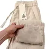 Calça Casual Esportiva Masculina de Linho Fina Respirável de Perna Reta Seda Gelada Versátil Solta para Verão Casal