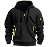 Sudadera con capucha y cremallera para hombre, primavera y otoño, transfronteriza, con múltiples bolsillos, chaqueta deportiva casual para hombre, 2026