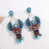 Pendientes de Langosta de Cristal Distintivos Estilo Veraniego Transfronterizo Europeo y Americano Pendientes Exagerados de Gama Alta Hechos a Mano con Tela Cuentas de Arroz Lentejuelas